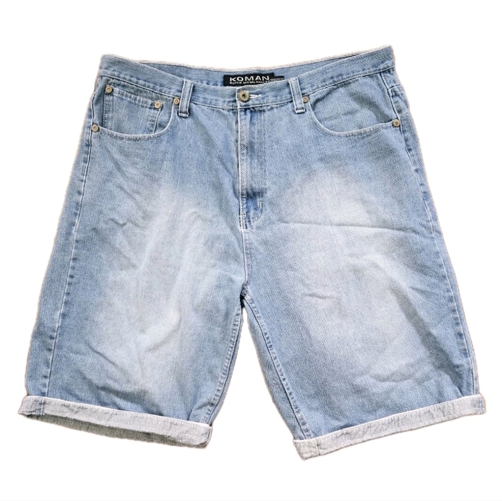 Koman Y2K Hip Hop Baggy 100% Cotton Mens Size 40 Blue Denim Jean Shorts